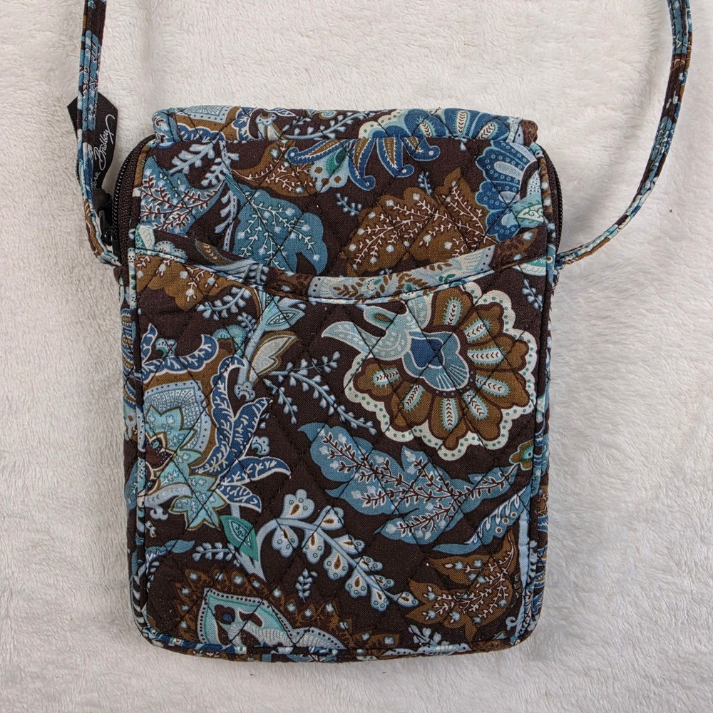 Vera Bradley Crossbody Bag Small Brown Blue Floral Excellent Quilted Paisley - Picture 6 of 9